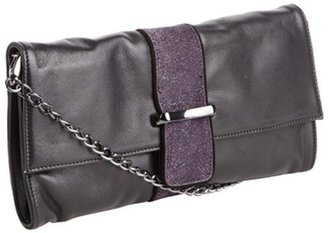 Sondra Roberts purple leather magnetic closure chain strap clutch