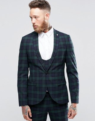 NOOSE & MONKEY Noose & Monkey Super Skinny Suit Jacket In Plaid  With Stretch