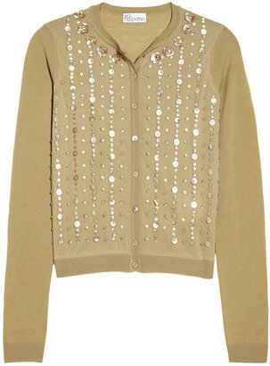 RED Valentino Embellished fine-knit wool cardigan