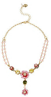Betsey Johnson Pink/Green Flower Y-Shaped Necklace
