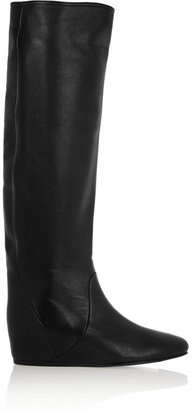 Lanvin Textured-leather wedge knee boots