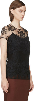 Burberry Black Tulle Floral Embroidered Top