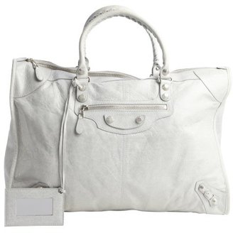 Balenciaga stone grey distressed leather 'Weekender' large top handle tote