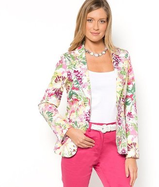Anne Weyburn Printed Stretch Cotton Buttoned Jacket