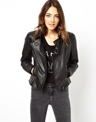 ASOS Leather Biker Jacket with Quilt Detail
