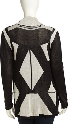 Neiman Marcus Geometric-Print Open-Front Peaked Cardigan, Black/White