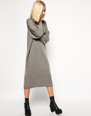 ASOS Oversized Grey Knit Midi Dress - Grey