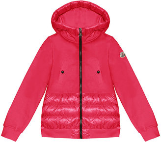Moncler Fleece Hoodie with Nylon Trim, Bright Pink, Sizes 8-14