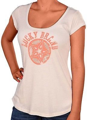Lucky Brand Women's Star Logo Short Sleeve Shirt-Beige