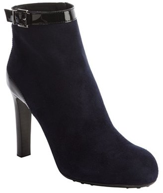 Tod's navy and black suede and patent leather anklestrap booties