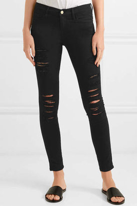 Frame Le Skinny De Jeanne Distressed Mid-rise Jeans - Black