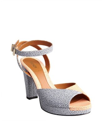 Fendi pastel blue and coral pebbled leather colorblock sandals