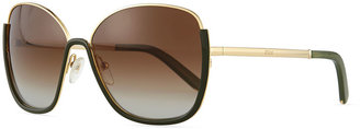 Chloé Universal Fit Danae Butterfly Sunglasses, Gold/Green