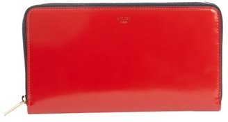 Celine bright red smooth leather zip around continental wallet