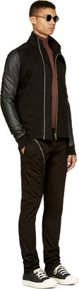 Rick Owens Black Leather & Jersey Zip-Up