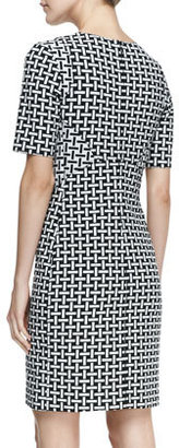 Diane von Furstenberg Half-Sleeve Weave-Print Sheath Dress