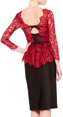 Carolina Herrera Floral Lace Tie-Back Dress, Red/Black