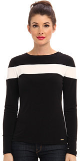 Calvin Klein Black White Long Sleeve Mattie Jersey Top