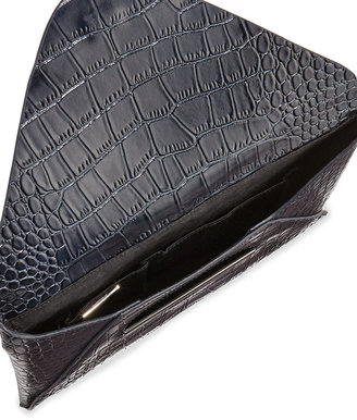 BCBGMAXAZRIA Harlow Croc-Embossed Envelope Clutch Bag, Dark Navy