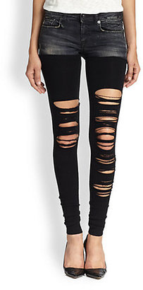 R 13 Shredded Knit-Leg Skinny Jeans