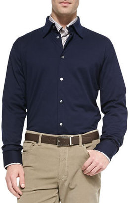 Ermenegildo Zegna Long-Sleeve Polo Shirt, Navy