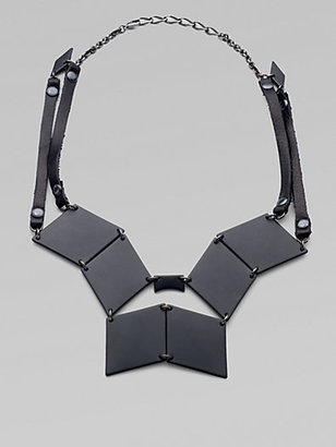 Bliss Lau Moderne Leather-Trimmed Plaque Bib Necklace