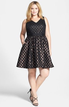 Adrianna Papell V-Neck Metallic Fit & Flare Dress (Plus Size)