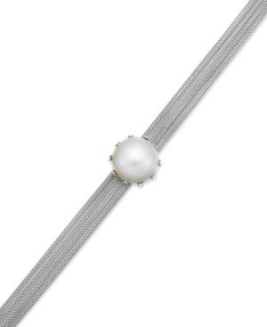 Macy's Cultured Freshwater Mabe Pearl and Mesh Chain Bracelet in Sterling Silver (16mm)