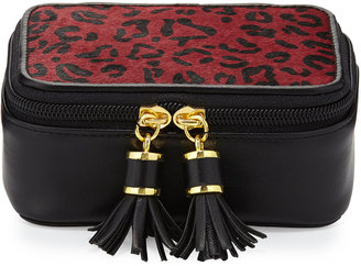 Neiman Marcus Leopard Calf-Hair Jewelry Box, Plum