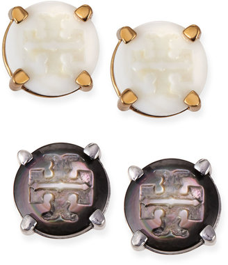 Tory Burch T Logo-Carved Button Stud Earrings, Ivory