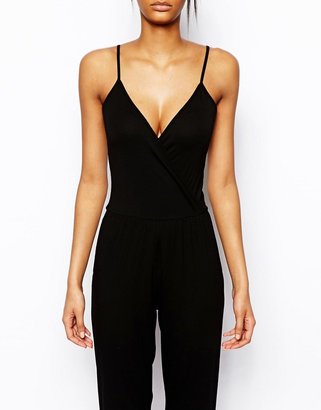ASOS Wrap Plunge Jersey Jumpsuit With Cami Straps