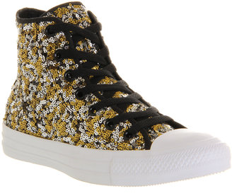 Converse All Star Hi Black Gold Silver Sequin - Hers Trainers