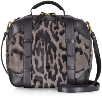 Jerome Dreyfuss Sam Grey Leopard Print Haircalf Shoulder Bag