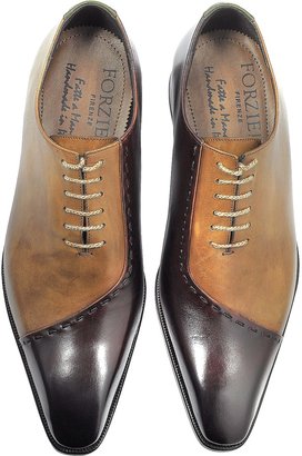 Forzieri Brown Italian Handcrafted Leather Cap Toe Dress Shoes