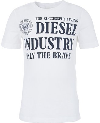 Diesel White T-Shirt with Navy Logo Print