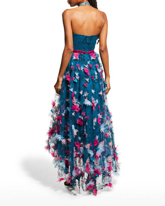 Marchesa Notte High-Low Printed Tulle Halter Gown