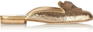 Oscar de la Renta Cici glitter-finished leather slippers