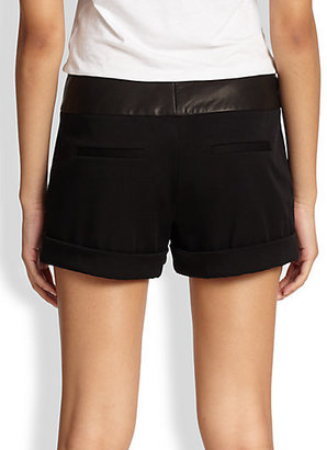 Alice + Olivia Leather-Waistband Cuff Shorts