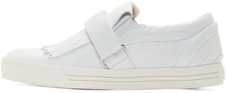 Marc Jacobs White Leather Fringed Slip-On Flats