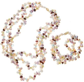 Dyed freshwater cultured pearl & gemstone necklace & bracelet set