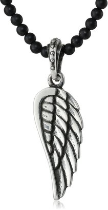 King Baby Studio Large Wing on 3mm Onyx Bead Pendant Necklace 24"