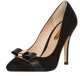 Dorothy Perkins Womens Black bow trim pointed court Shoes- Black