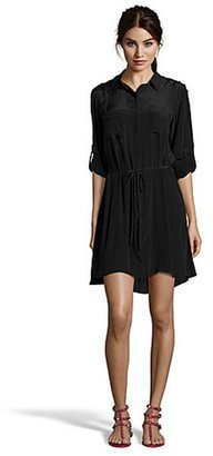 Chelsea Flower black stretch crochet accent drawstring 3/4 sleeve dress
