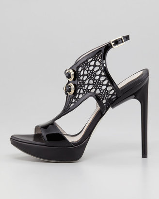 Jason Wu Ankle-Wrap Lace-Front Platform Sandal, Black