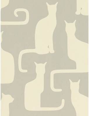 Sanderson Omega Cats Wallpaper, Grey / Ivory, 211066