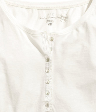 H&M Jersey Top with Buttons - White - Ladies