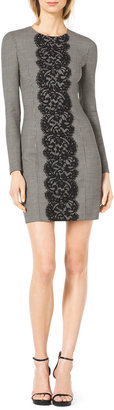 Michael Kors Lace-Front Fitted Houndstooth Dress