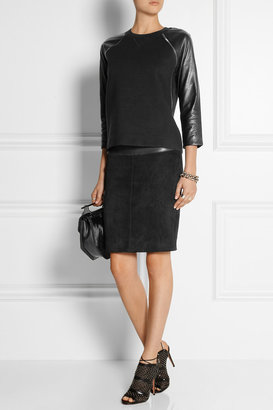 Reed Krakoff Leather-paneled cashmere, wool and silk-blend top