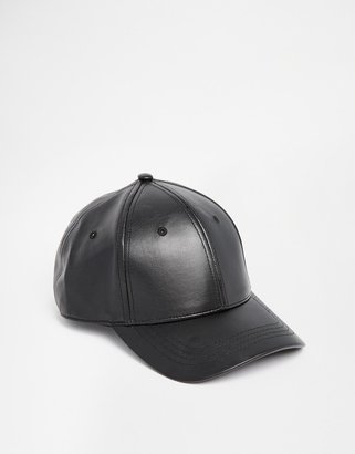 ASOS Baseball Cap In Black Faux Leather - Black