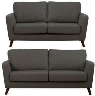 Debenhams Set of large and small dark grey 'Nathan' sofas with dark wood feet